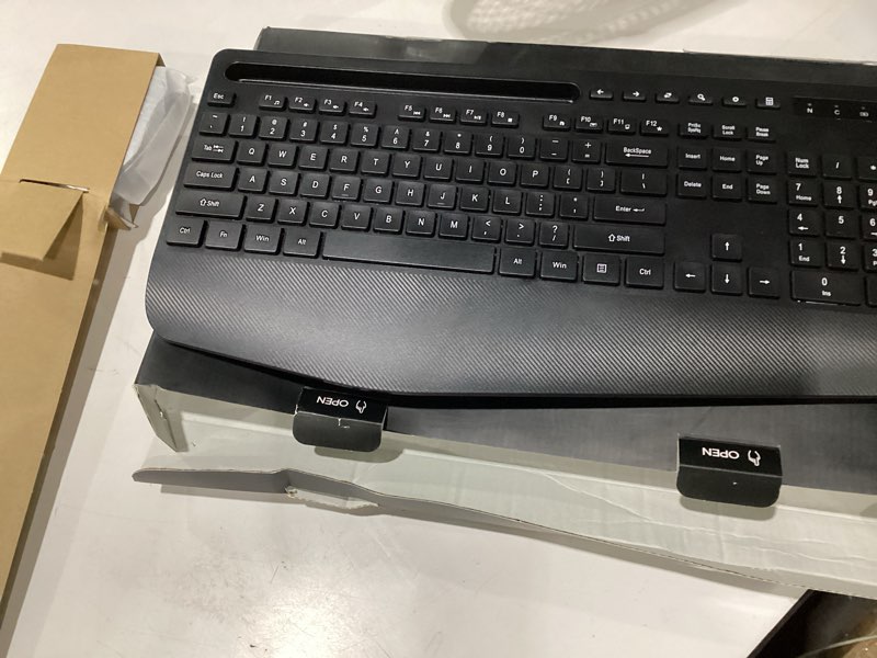 Condition photo showing Good Condition for wireless keyboard and mouse combo - full-sized ergonomic keyboard with wrist rest, phone holder, sleep mode, 2.4g quiet keyboard for pc laptop, complete work setup for office or home -trueque km23 1 pack black