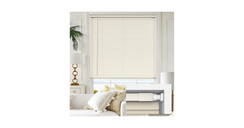 LazBlinds No Tools No Drill Cordless 1" Vinyl Mini Blinds, 100% Privacy S-Curve Blinds for Indoor Wi