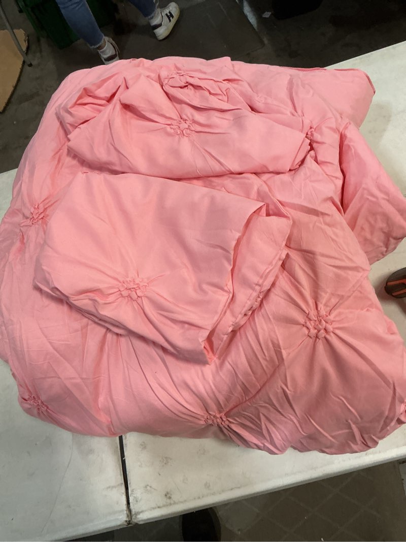 Condition photo showing As Is for bedelite pink comforter set full - 3 peices boho pintuck bedding comforter sets, lightweight soft & warm twin bedding sets with 2 pillowcase for all season pink full(82"x86")