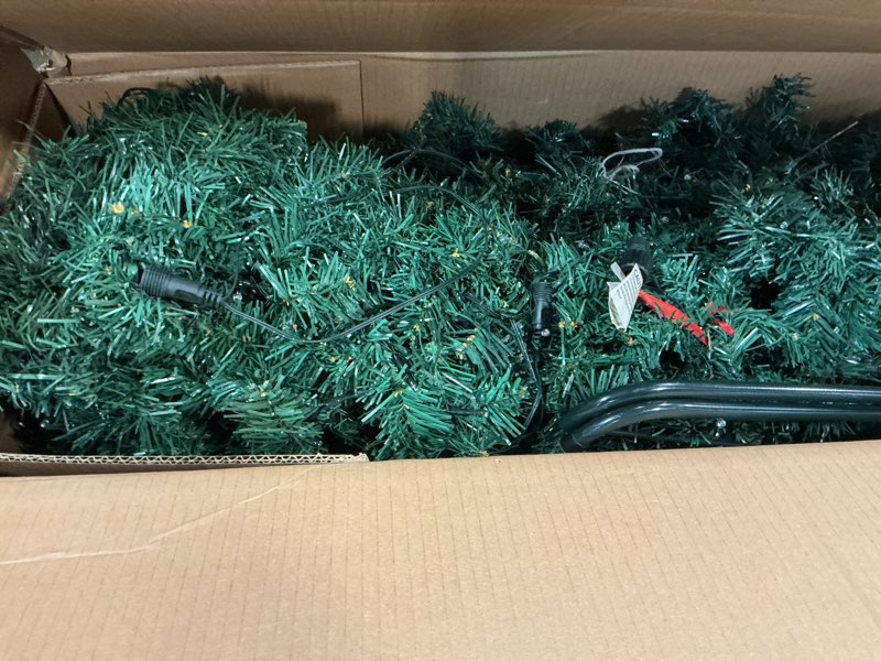 Condition photo showing As Is for National Tree Company Pre-Lit Artificial Full Christmas Tree, Green, Dunhill Fir, White Lights, Includes Stand, 7.5 Feet 7ft 6in Christmas Tree