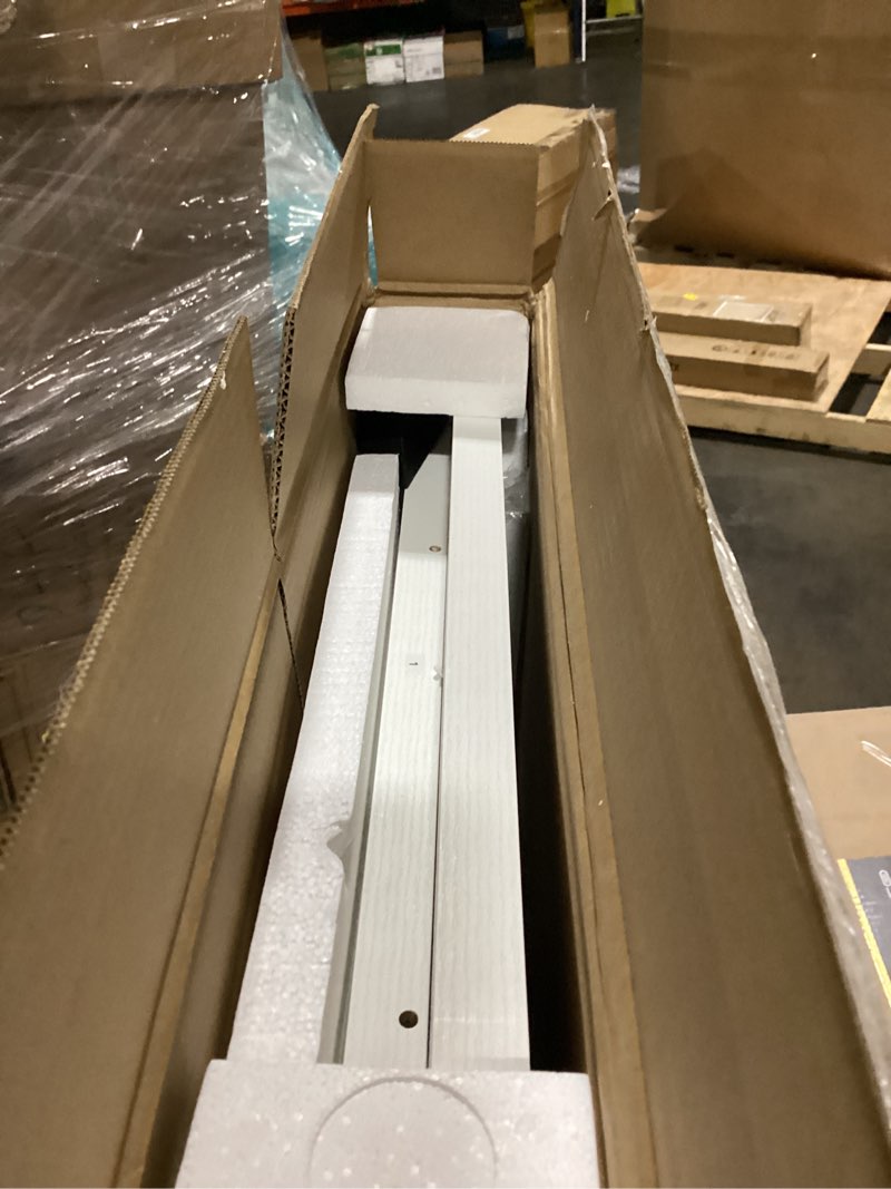 Condition photo showing As Is for huuger 63 inch l shaped desk with power outlets and usb-c port, reversible computer, larger office corner gaming desk, 0.95 inch thicker desktop, metal frame, for home office, study, white 63inch with outlets white