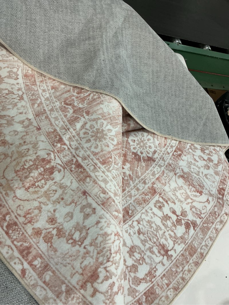 Condition photo showing Good Condition for Round Rug 6x6 Feet 6ft Washable Area Rug Vintage Rug Indoor Floor Cover,Floral Print Blush Pink Circle Rug 6' Round Kitchen Living Room Girl Bedroom Dining Room 6' (Round) Pink