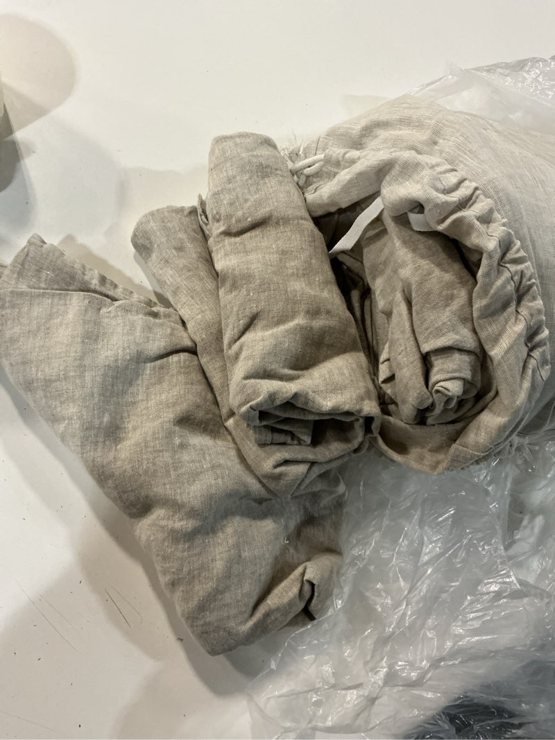 Condition photo showing As Is for european linen duvet cover set, king/cal king, natural chambray