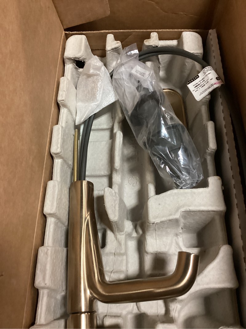 Condition photo showing As Is for KRAUS KVF-1200BG Arlo™ Brushed Gold Tall Vessel Bathroom Faucet with Pop-Up Drain (2 Pack) Brushed Gold 2 Piece set