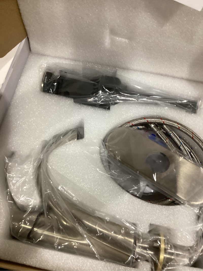 Condition photo showing Good Condition for timearrow brushed nickel 1-handle single hole bathroom faucet, 3-hole deck plate, pop-up drain and water supply lines included, taf206-bn brushed nickel-206
