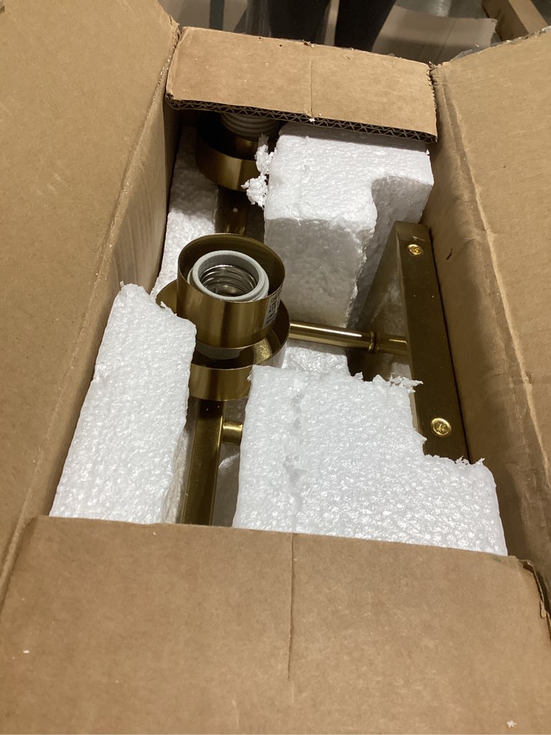 Condition photo showing Good Condition for 3-light bathroom vanity light, modern brushed gold wall lights with clear glass shades, bathroom wall sconce lamp for mirror living room bedroom hallway 3 light gold-small
