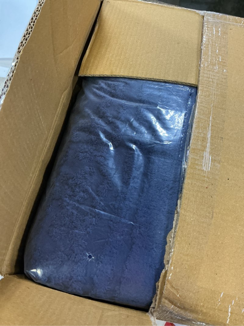 Condition photo showing New/Like New for beatrice home fashions medallion chenille bedspread, king, navy king navy