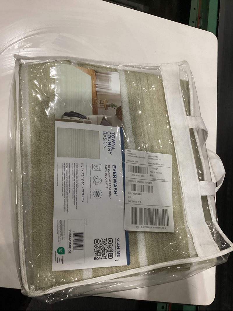 Town & Country Basics Layne Modern Stripe Everwash® Washable Area Rug with Non-Slip Backing, Pet Fri