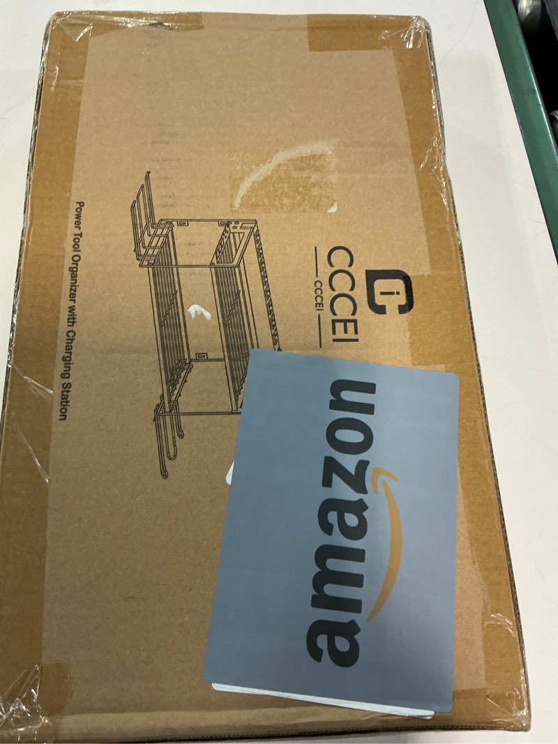 Condition photo showing New/Like New for CCCEI Garage Tools Storage with Charging Station. Power Tool Battery Organizer Utility Shelf with Power Strip. 4 Drills Holder Wall Mount Rack, Black. Small 2 Layer