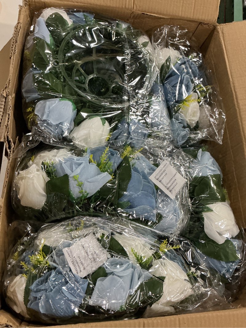 Condition photo showing New/Like New for nuptio large artificial flower centerpieces - 10 pcs 13.8in diameter dusty blue & white fake flowers roses balls - silk faux rose arrangement for tables wedding party centerpiece table decorations 10 dusty blue & white