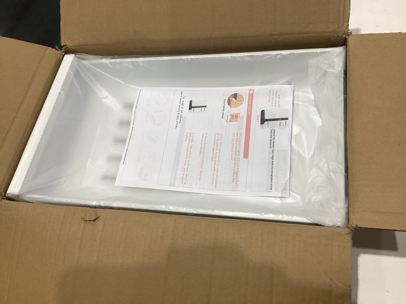 Condition photo showing Good Condition for hbl' 1 pack | 21" deep pull out cabinet organizer adhesive, 12-inch wide sturdy carbon steel roll-out drawers, designed for frameless cabinets, slide-out shelves for pantry. white 21"d x 12.0"w x 3.1"h 1