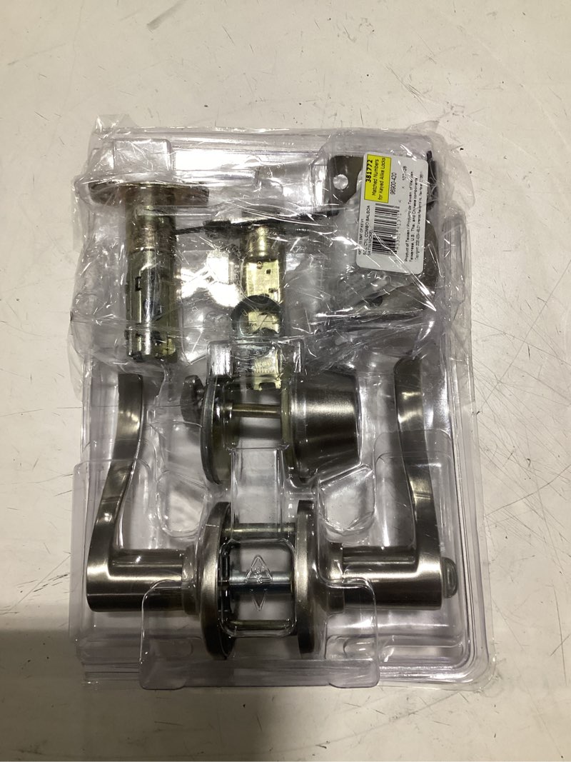 Condition photo showing As Is for kwikset smartkey security balboa satin nickel deadbolt and entry door knob kw1 2-3/4 in.