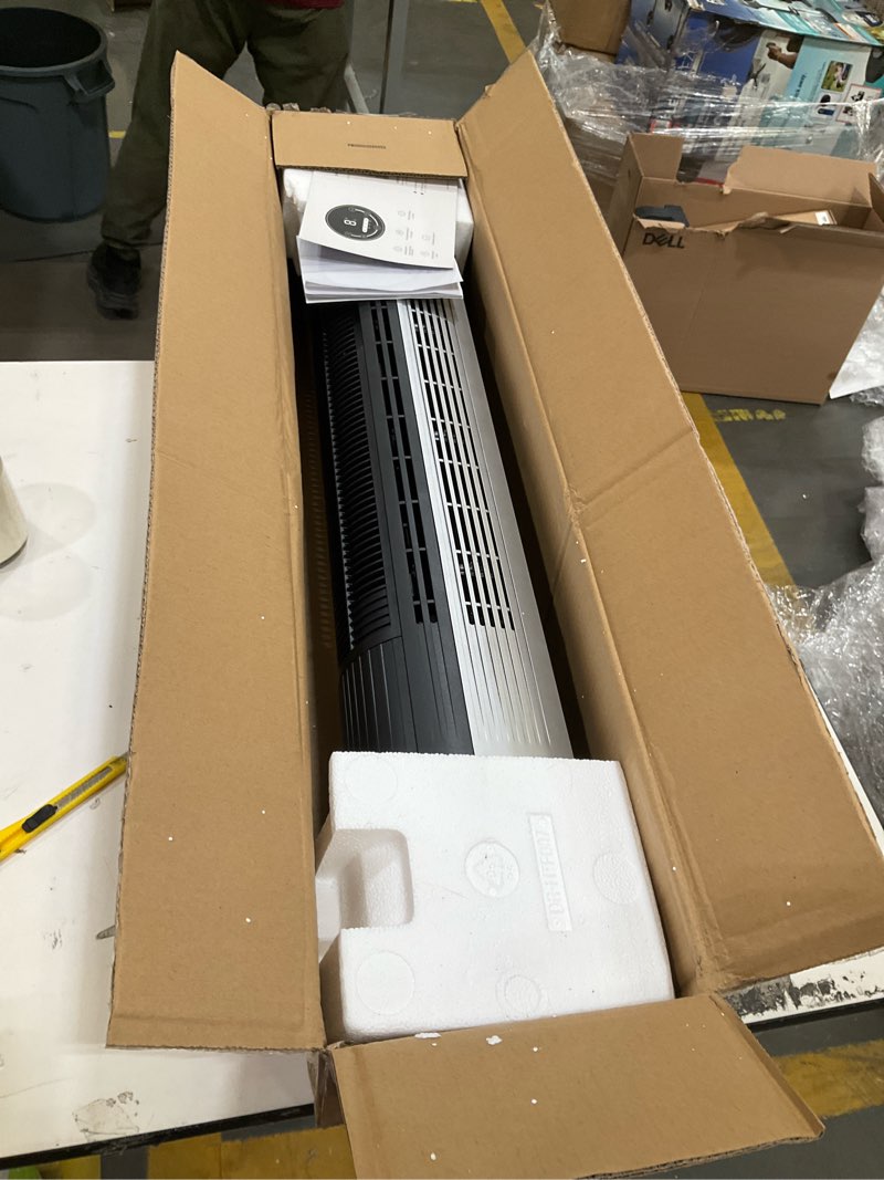 Condition photo showing As Is for dreo tower fan for bedroom, 25ft/s velocity quiet floor fan, 90° oscillating fans for indoors with 4 speeds, 4 modes, 8h timer, bladeless fan, standing fans, silver, nomad one (dr-htf007)