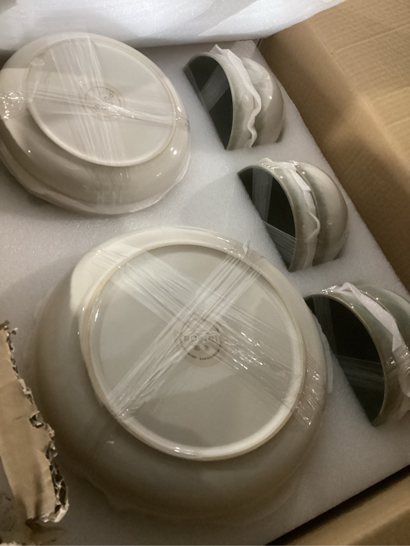 Condition photo showing New/Like New for pokini ceramic dinnerware sets for 6, 18 pieces stoneware plates and bowls sets, chip and stain resistant modern dishes, dishwasher & microwave safe dinner set, gradient green gradient green service for 6-18pcs (cereal bowl)