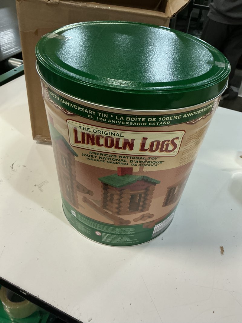 Condition photo showing New/Like New for Lincoln Logs 100th Anniversary Tin