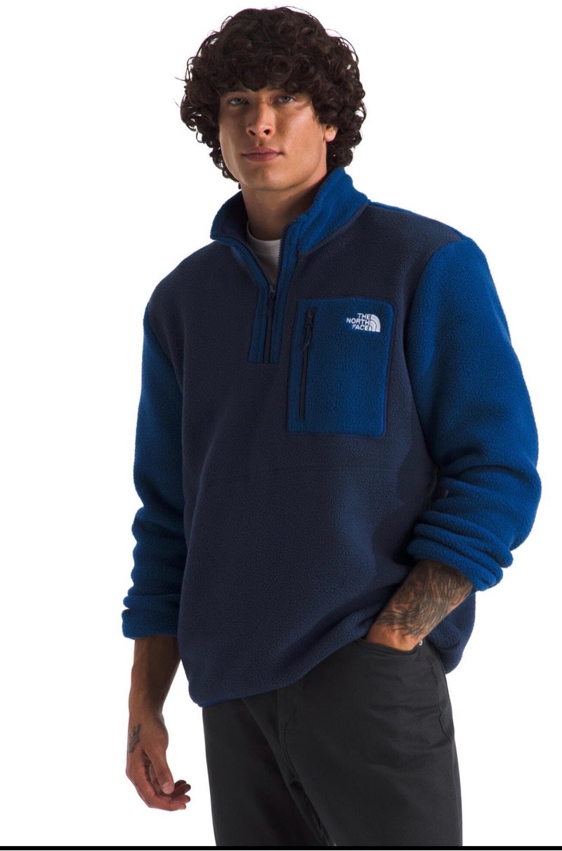 ((size m))the north face men's yumiori quarter zip jacket | lightweight fleece coat with embroidered logo, secure zip chest pocket