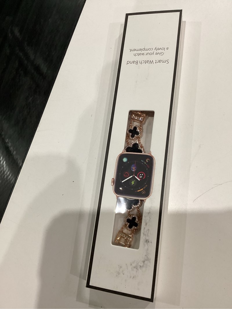 Condition photo showing New/Like New for Surace Compatible with Apple Watch Series 9 Series 8 Series 7 45mm Band for Women, Jewelry Diamond Rhinestone Stainless Steel Metal Wristband Strap with Bling PC Protective Case 45mm, Rose Gold/Black Rose Gold/Black 45mm