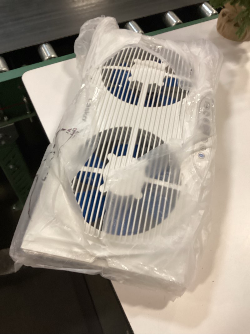 Condition photo showing As Is for Lasko W09560 Bluetooth Enabled Twin 9-Inch Window Fan with Independent Electrically Reversible Intake & Exhaust Motors with Thermostat and Timer for Bedroom Indoor Home Use, White