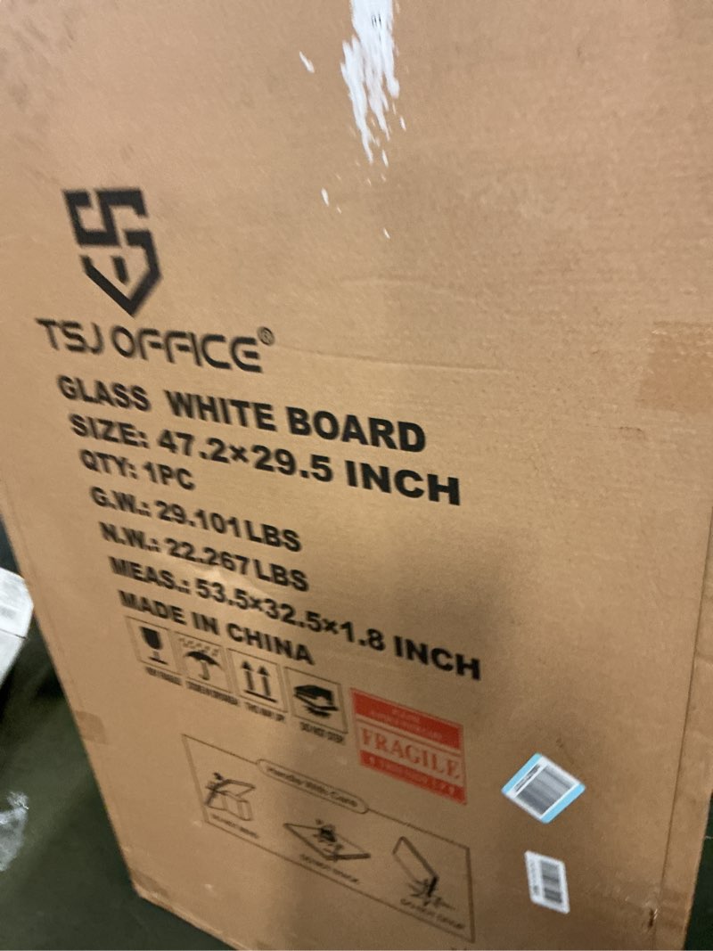 Condition photo showing New/Like New for TSJ OFFICE Glass Dry-Erase Board - 48 x 30 Inches Wall Mounted Black Glass Magnetic Whiteboard, Large Frameless Glass White Board for Office, Home & School Black 48"x30"