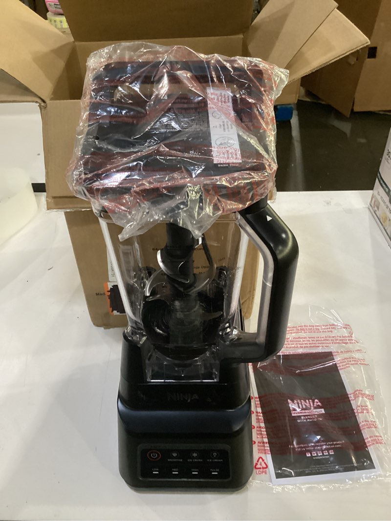 Condition photo showing As Is for not tested**** ninja professional plus blender | max power smoothie blender, ice cream maker, frozen drink mixer & margarita machine | 3 auto iq™ presets, 1400 w, 72oz total crushing pitcher | dark grey, bn701 72 oz. blender + total crushing pitcher