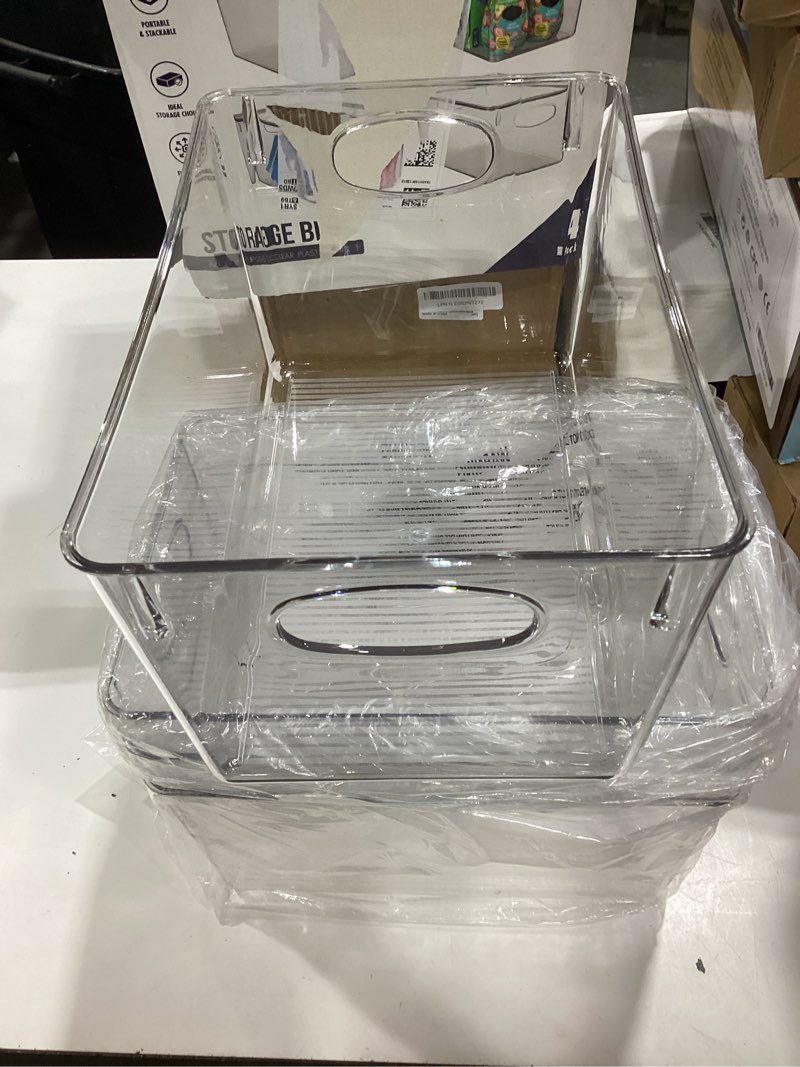 Condition photo showing Good Condition for clearspace plastic storage bins with lids – perfect kitchen fridge organizer, pantry organization, cabinet organizers (4 pack) 11"l x 7.5"w x 6"h 4