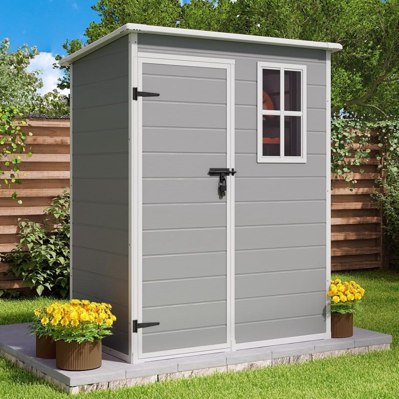 Gizoon 5x3 FT Outdoor Storage Shed with Lockable Door, Resin Weatherproof Plastic Garden Shed with Floor & Ventilation, Backyard Shed for Patio, Lawn Tools, Bike, and Toys