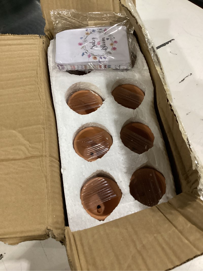 Condition photo showing New/Like New for reallnaive baby shower party favors baby in bloom envelopes seed packets include 48 mini terracotta pots seed packets 48 self adhesive envelopes thank you tags gifts for party 48 wildflower