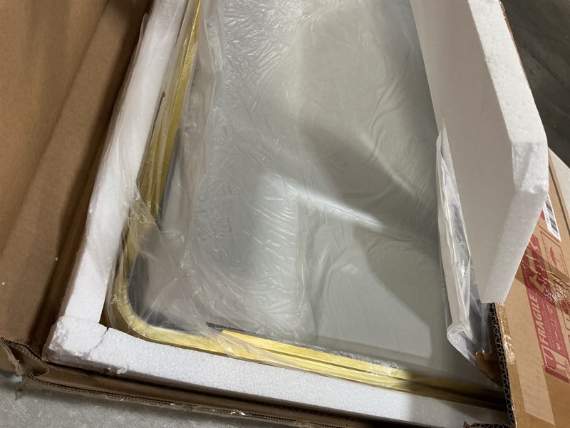 Condition photo showing Good Condition for TokeShimi Gold Bathroom Mirror 22x30,HD Tempered Glass,Brushed Gold Bathroom Vanity Mirror for Over Sink,Aluminum Framed Mirror Wall(Horizontal/Vertical) Brushed Gold 30"L x 22"W