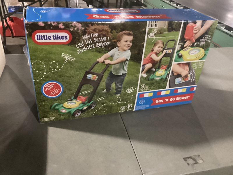 Condition photo showing New/Like New for little tikes gas 'n go mower kids toys for toddlers boys girls age 18 months and older, indoor outdoor push gardening summer toy gifts for birthday