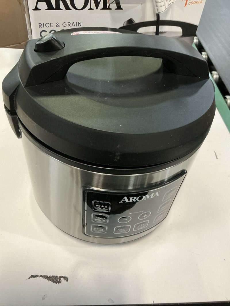 Condition photo showing As Is for Aroma Housewares 20 Cup Cooked (10 cup uncooked) Digital Rice Cooker, Slow Cooker, Food Steamer, SS Exterior (ARC-150SB),Black Basic