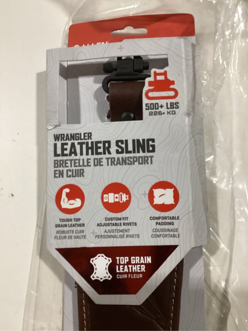 Condition photo showing As Is for Allen Company Heritage Deer Deboss Leather Rifle Sling, Brown