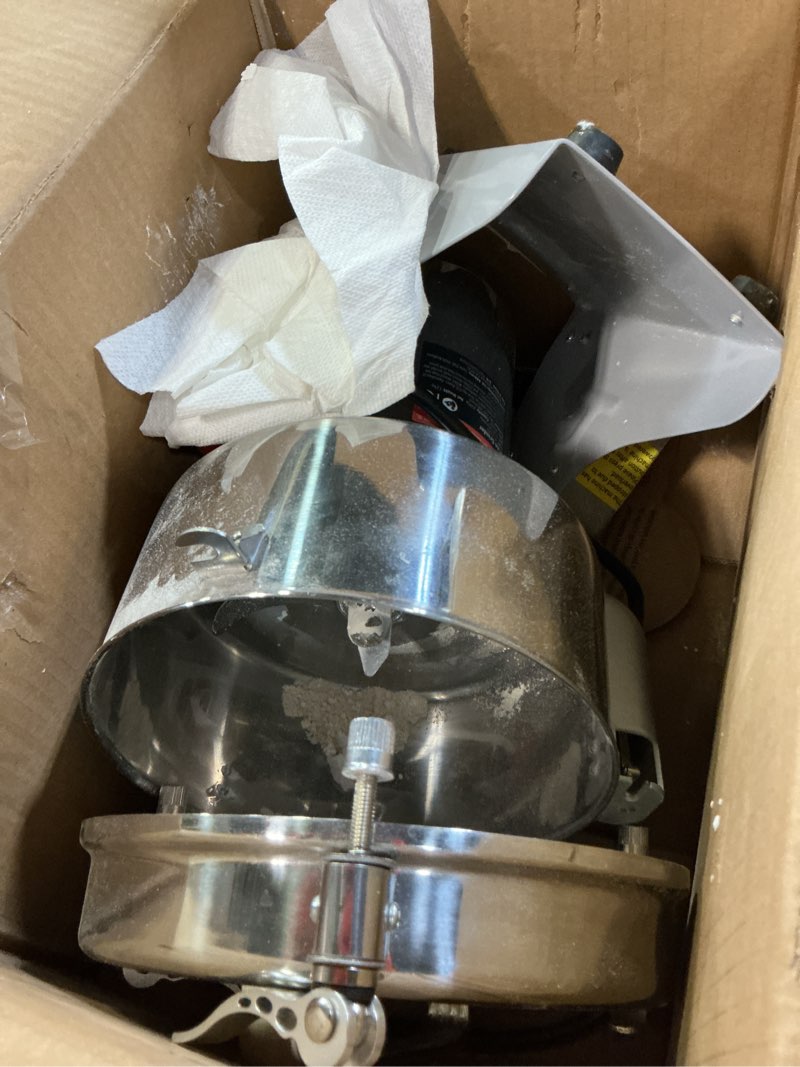 Condition photo showing As Is for vevor 2500g electric grain mill grinder, high speed 3400w commercial spice grinders, stainless steel pulverizer powder machine, for dry grains spices cereals coffee corn pepper, swing type 2500g silver