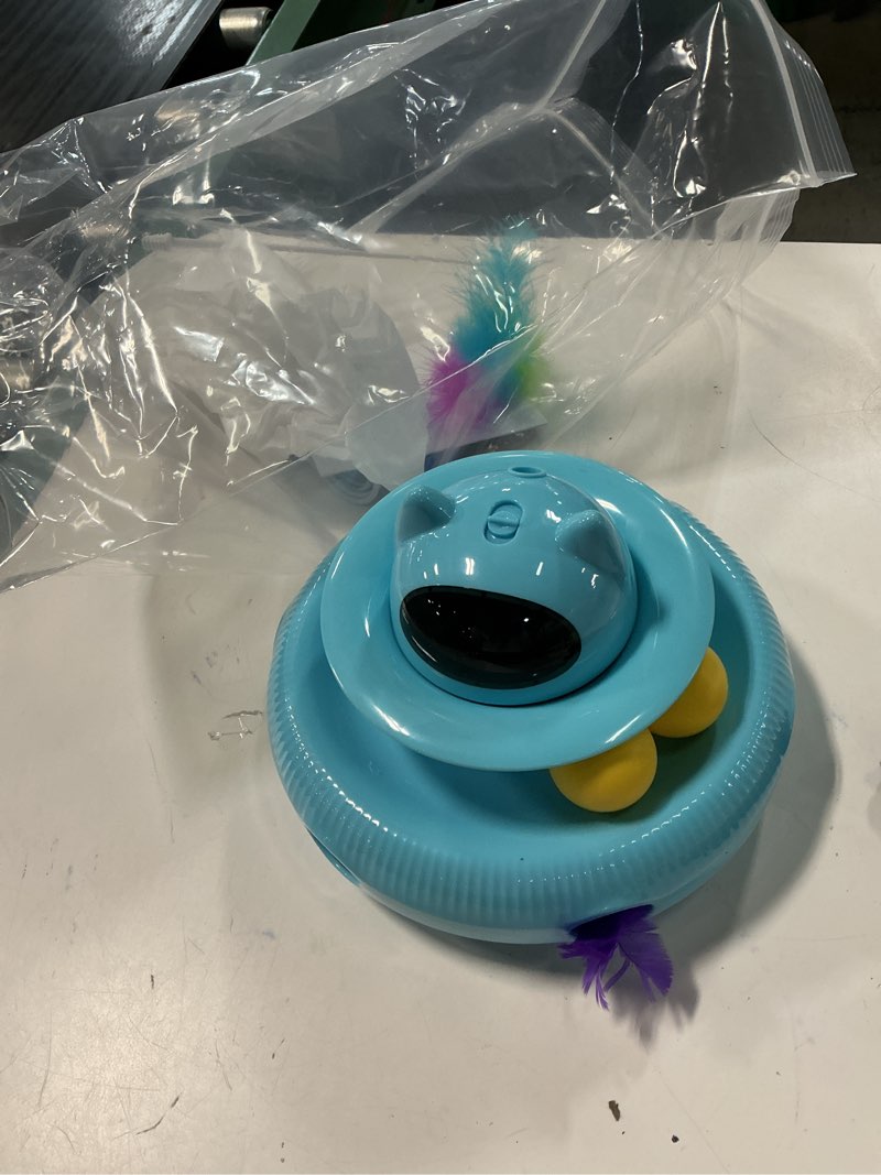 Condition photo showing As Is for cornmi 4 in 1 indoor interactive cat toy with laser & retractable feather wand, usb rechargeable, blue  