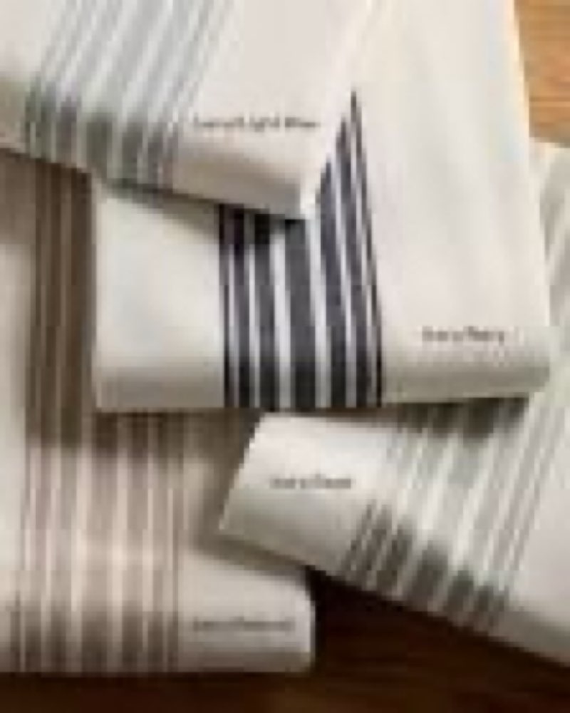 coastal stripe linen cotton true blackout curtain - single panel, 48x96, ivory/light blue