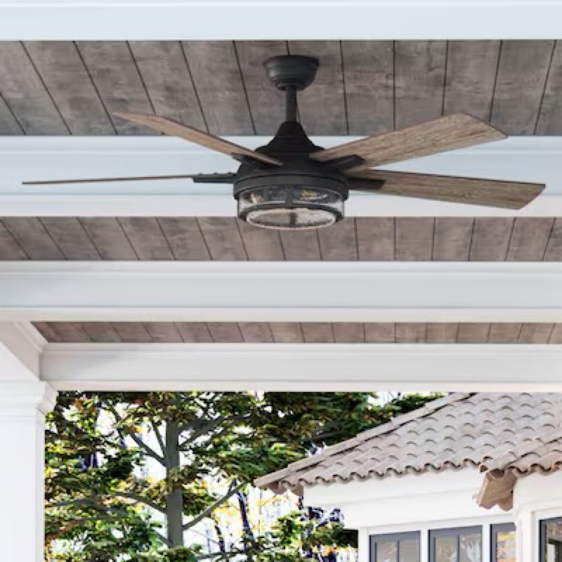 500+ bought last week Harbor Breeze Summersville 52-in Outdoor Textured Black with Driftwood/Auburn Blades