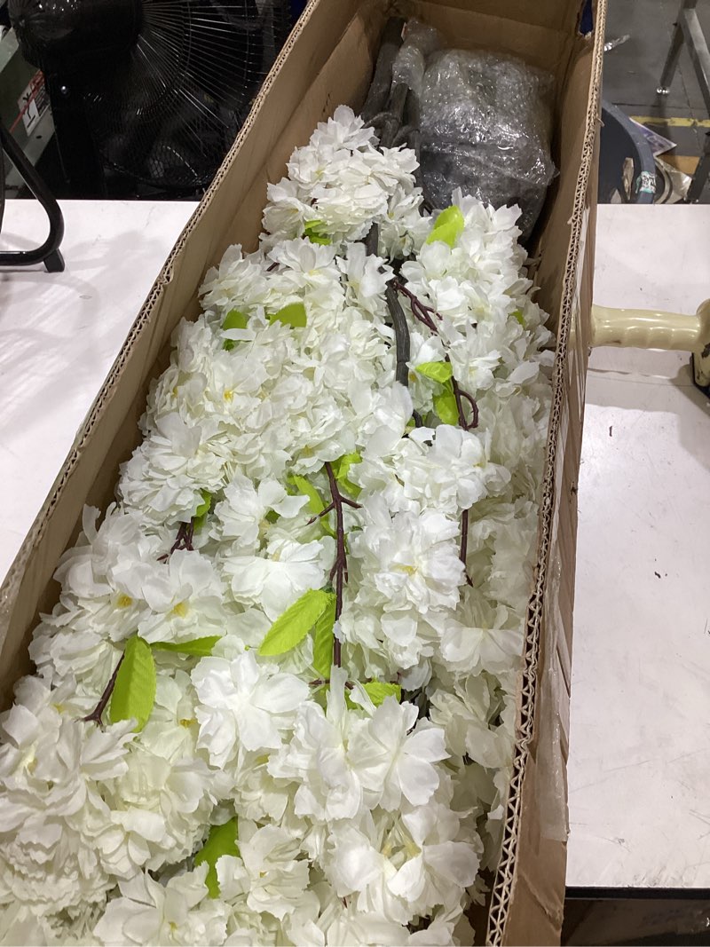 Condition photo showing Good Condition for 7.2ft tall artificial white cherry blossom tree indoor decor, fake silk flower cherry tree plant outdoor, faux flowering tree christmas new year home decor white-ap19