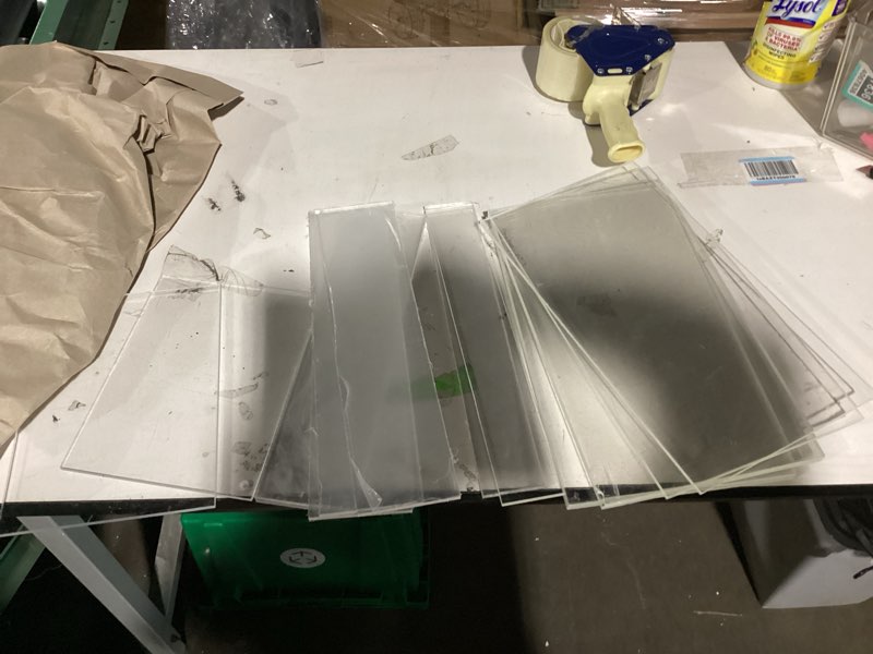 Condition photo showing New/Like New for random plexiglass sheets.  1/4 in. some roughly 10 by 16” some 3 by 16 etc