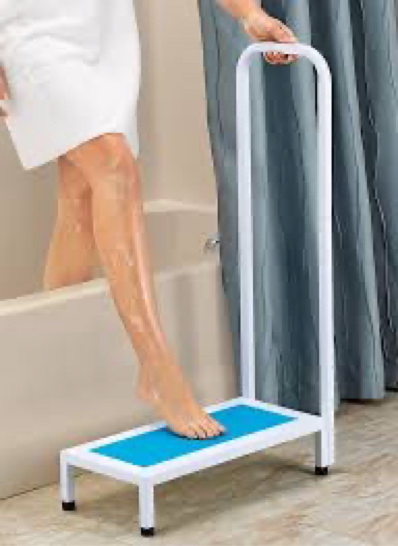 Bath Step with Handle Non Slip Surface Sturdy Aid Bathroom White and Blue