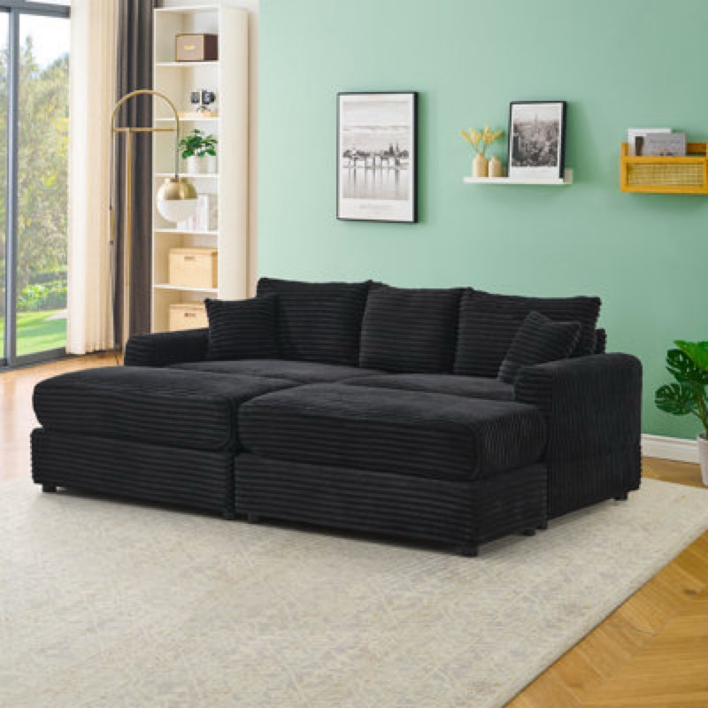 incomplete box 1 only) Blossie 82.68"W Corduroy Sofa Lounger, LAF, RAF Sectional with 2 Ottomans