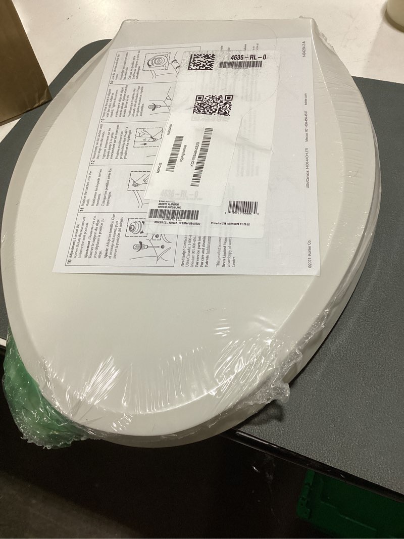 Condition photo showing Good Condition for kohler 4636-rl-0 cachet readylatch elongated toilet seat slow close, soft close toilet seat quiet lid, contoured grip-tight bumpers installation hardware, apartment essentials, white white elongated ready latch
