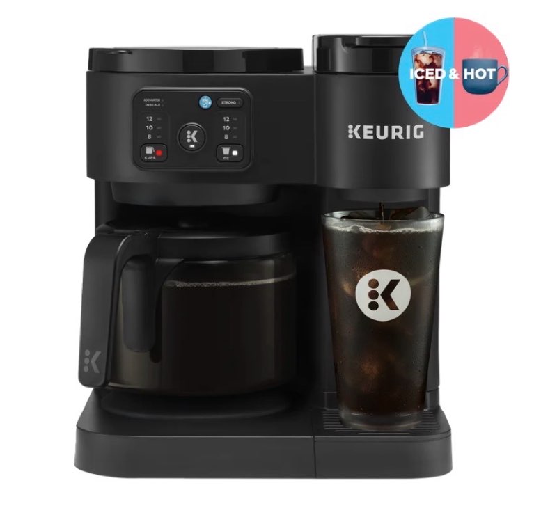 keurig k-duo essentials, hot & iced single-serve k-cup pod coffee maker & carafe, black