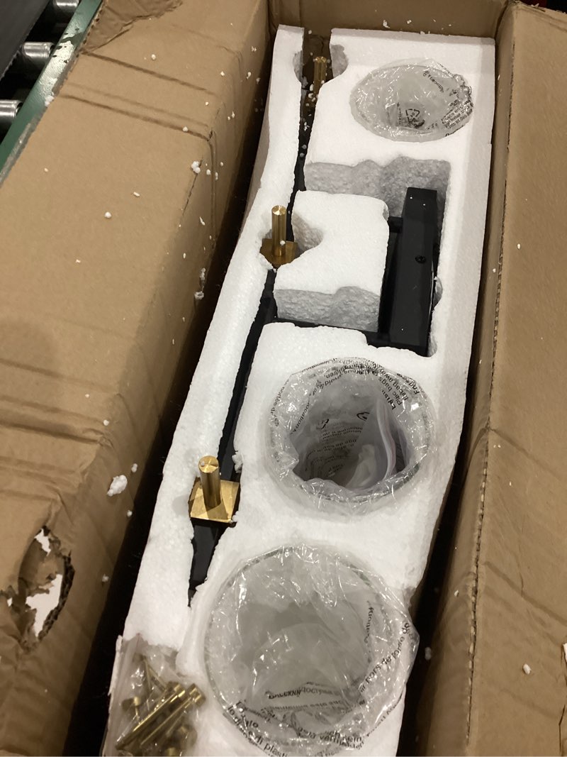 Condition photo showing Good Condition for solfart vintage vanity lights bathroom light fixture over mirror for bath glass shade light black and brass modern style 3 lights black& golden-clear globe 3 lights