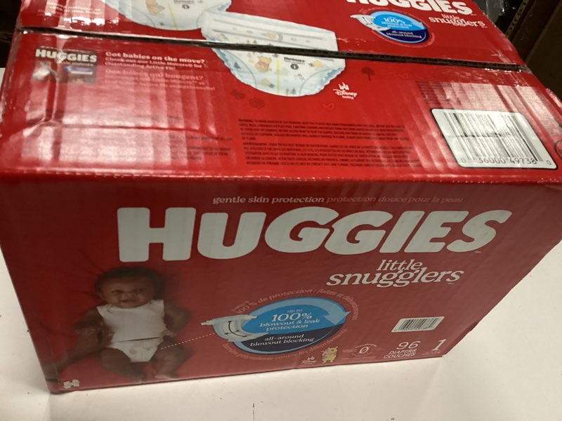 Condition photo showing New/Like New for Huggies Size 1 Diapers, Little Snugglers Baby Diapers, Size 1 (8-14 lbs), 96 Count, Packaging May Vary