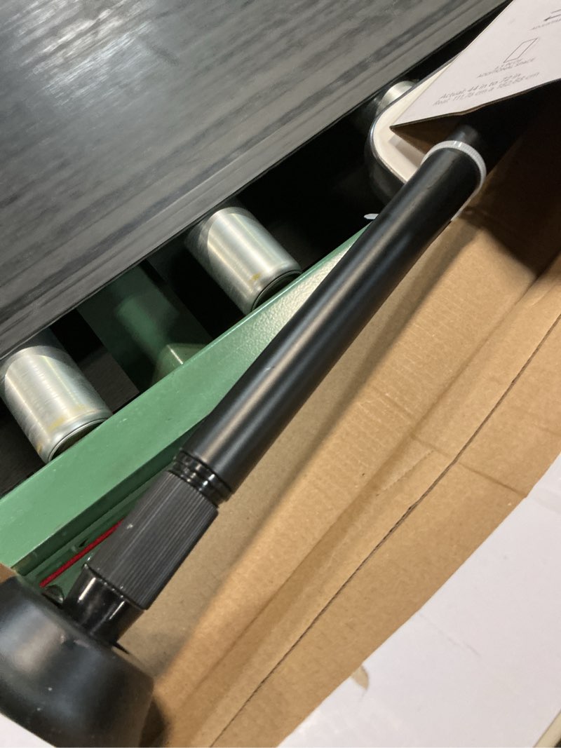 Condition photo showing As Is for allen + roth 44-in to 72-in matte black fixed or tension single curve adjustable shower curtain rod