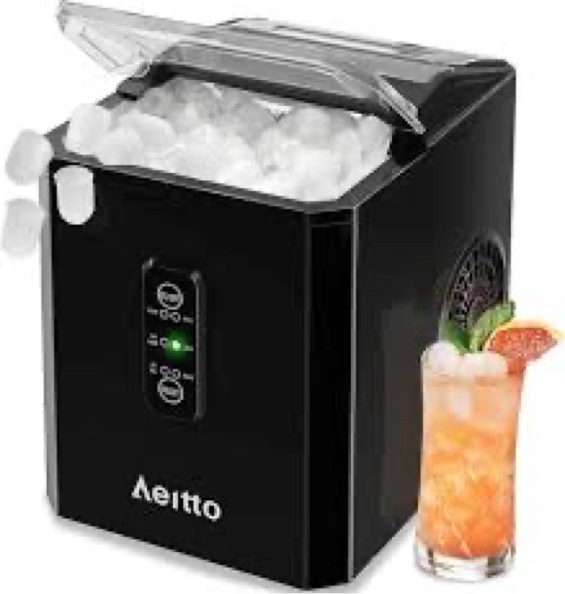 Aeitto Ice Makers Countertop, 9 Ice Cubes Release in 6 Mins, 26Lbs/24H, 2 Sizes of Bullet Ice Machin