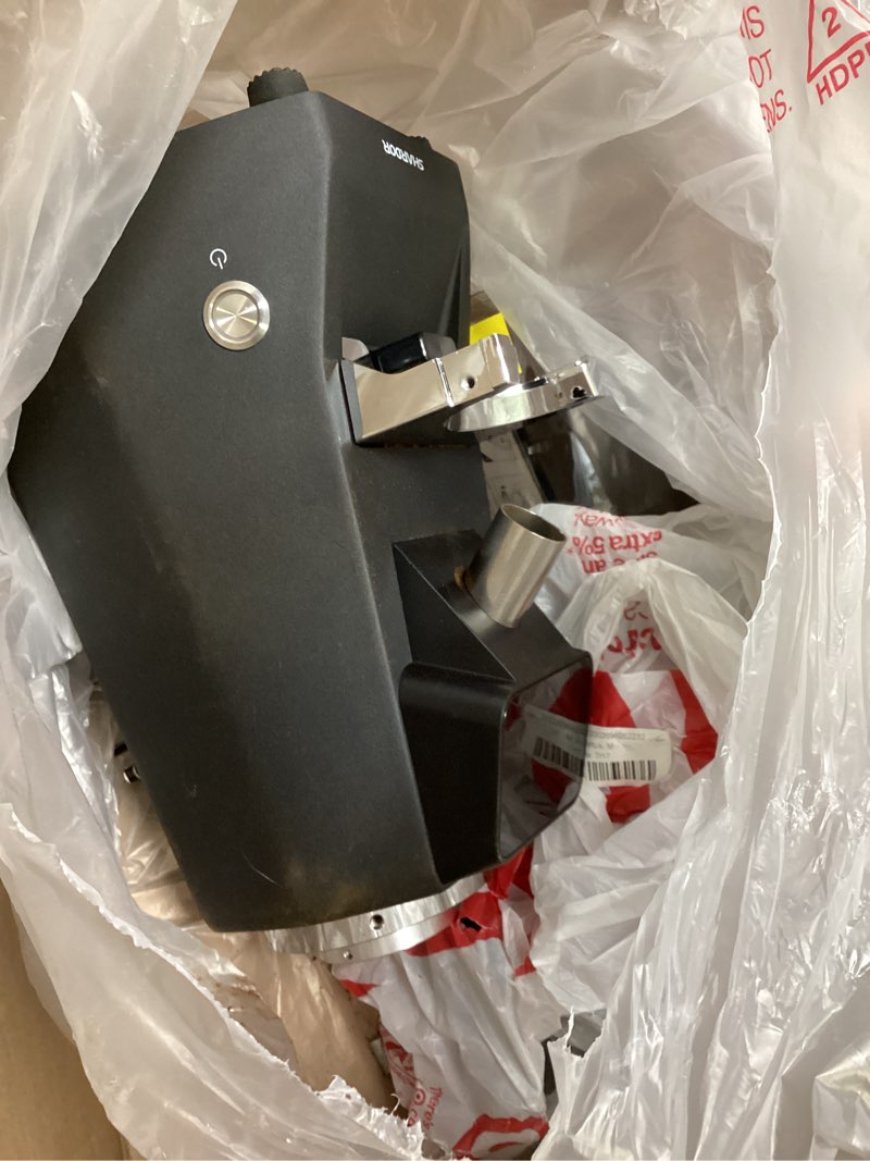 Condition photo showing As Is for shardor 64mm burr coffee grinder, electric espresso coffee grinders for home use with commercial-grade precision, 100 grind settings, die-cast aluminum housing, 17.6oz hopper, anti-static technology