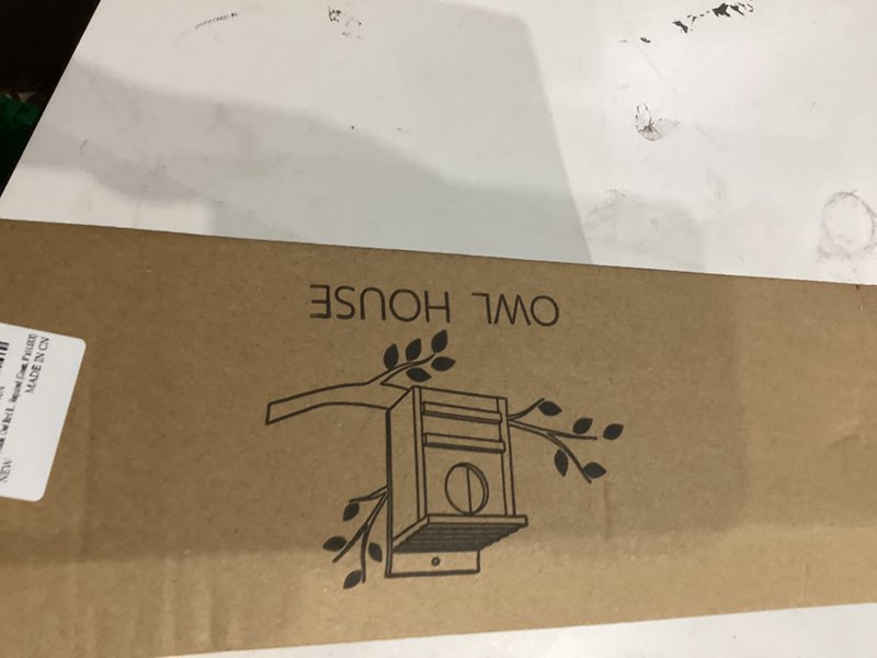 Condition photo showing New/Like New for Screech Owl House, Owl Bird Box Large Handmade Wooden Circular Opening Screech Box for Outside with Mounting Screws and A Bag of Wood Shavings, Easy Assembly Required (Green, 9''x14.5XX)