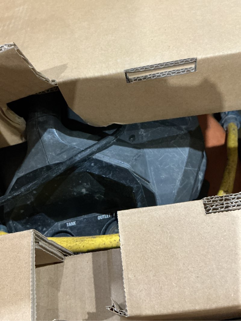 Condition photo showing As Is for ridgid 6 gal. 150 psi portable electric oil-free jobsite pancake air compressor with dual pressure gauges and 2-quick couplers
