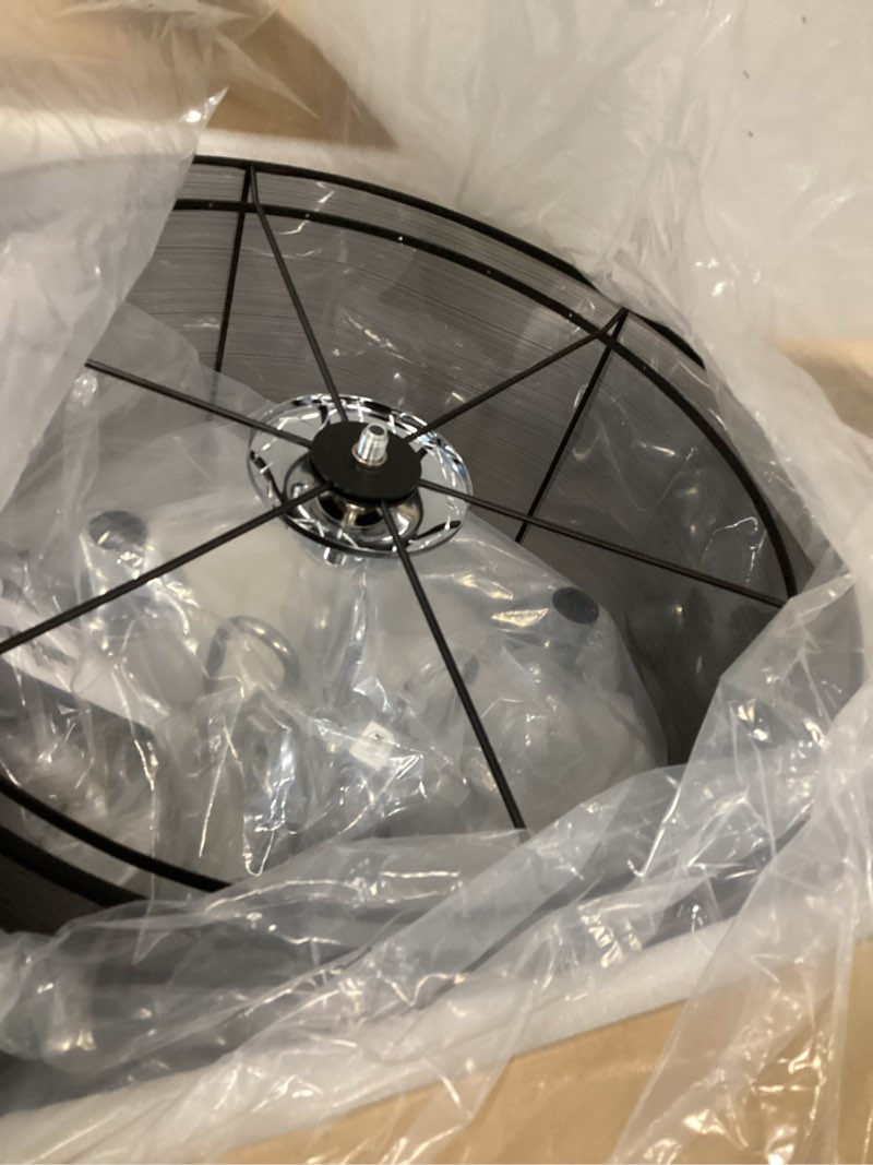 Condition photo showing Good Condition for Wellmet Chrome Farmhouse Chandeliers for Dining Room, 6-Light Drum Vintage Gothic-Style Chandelier Lighting with Black Metal Chain Tassels for Living Room, Bedroom, Kitchen, Entryway, Foyer, Hallway