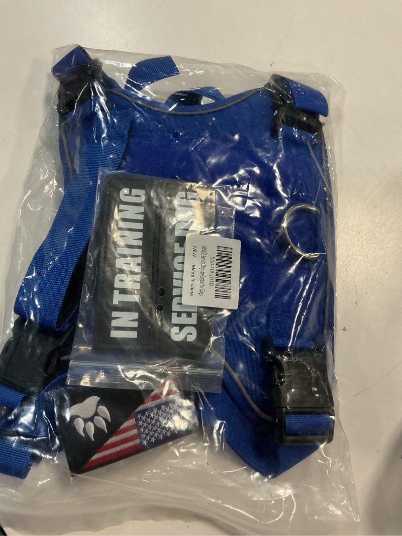 Condition photo showing New/Like New for WINSEE Service Dog in Training Harness with 5 PCS Patches, Reflective Tactical Dog Vest Harness, Adjustable Soft Oxford Pet Harness with Easy Control Handle, Hook & Loop Panels for Walking Hiking X-Large Blue